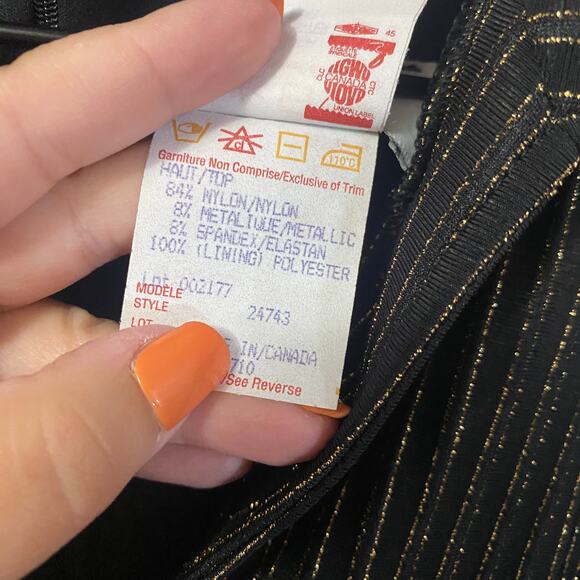 Joseph Ribkoff Trends VTG Black Lurex Pinstripe Black Gold Halter Vest Top Sz 10 - Picture 6 of 7